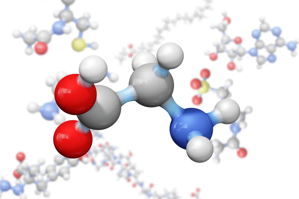 3D molecular structure of a chemical compound in close-up view.