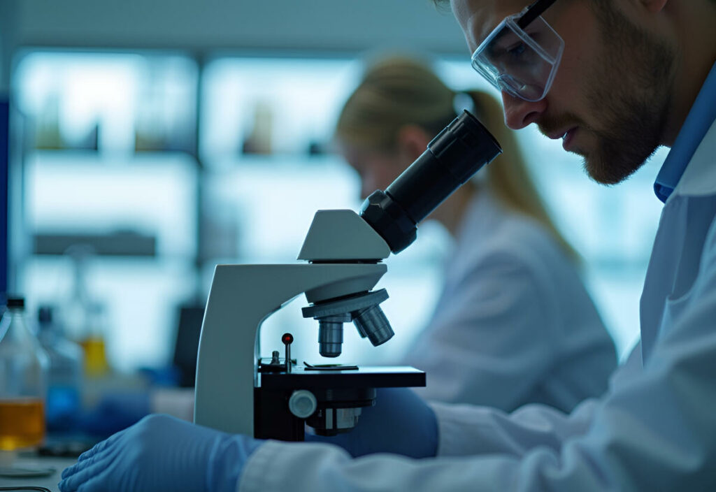 Peptide researcher in a laboratory