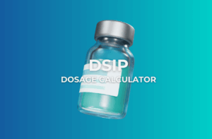 Featured image showing "DSIP Dosage Calculator" text with a 3D vial