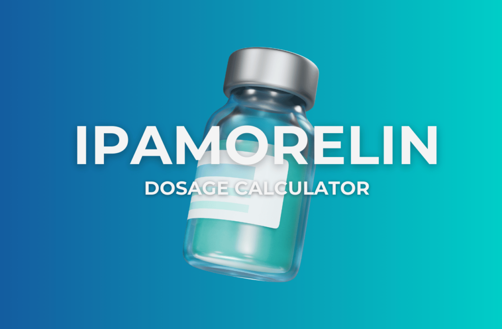 Featured image showing "Ipamorelin Dosage Calculator" text with a 3D vial
