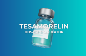 Featured image showing "Tesamorelin Dosage Calculator" text with a 3D vial