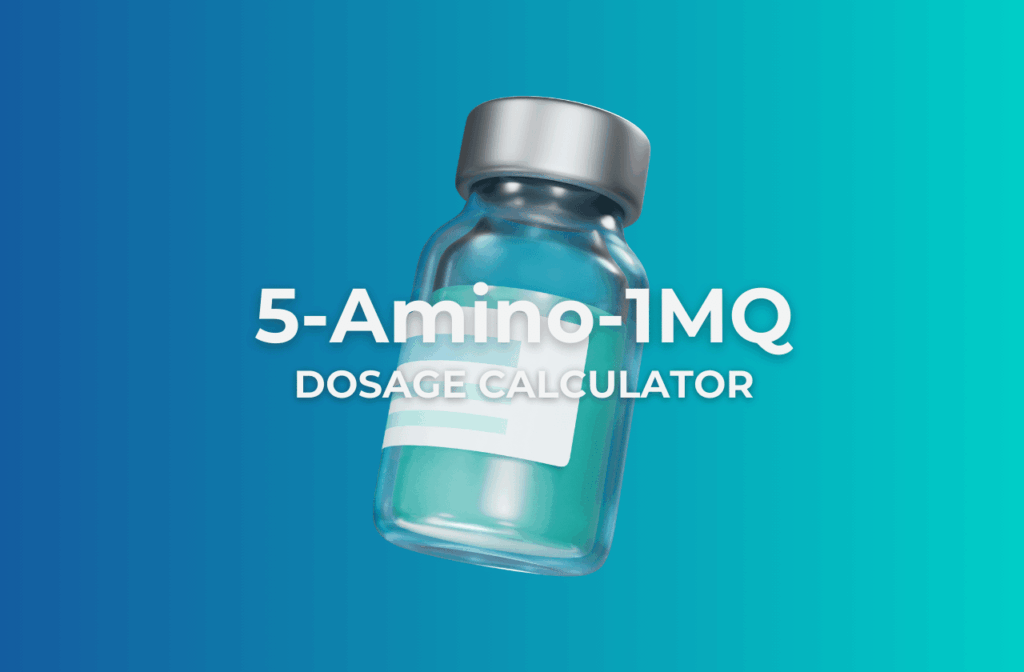Featured image showing "5-Amino-1Mq Dosage Calculator" text with a 3D vial