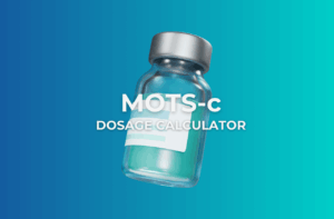 Featured image showing "MOTS-c Dosage Calculator" text with a 3D vial