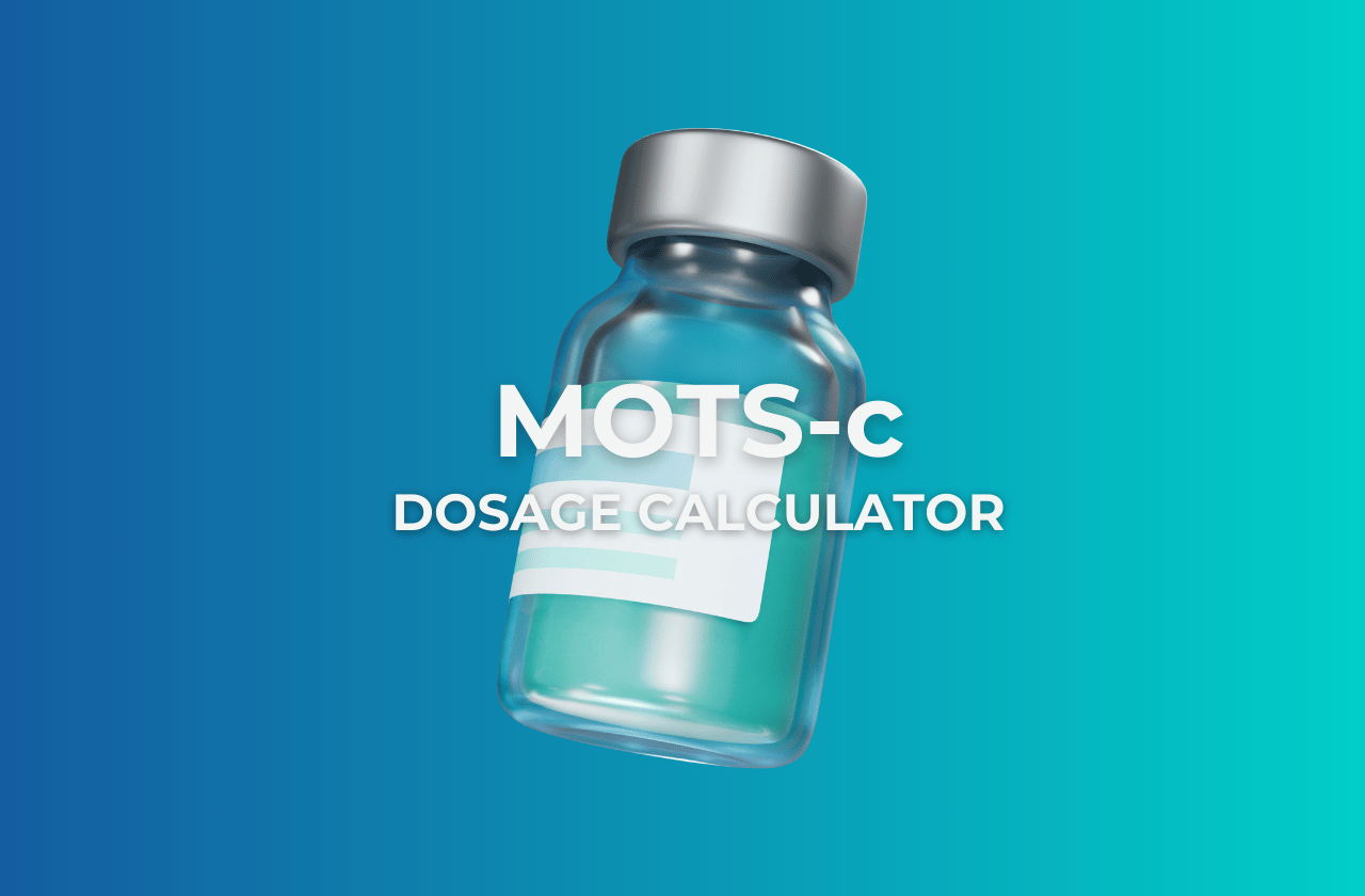 Featured image showing "MOTS-c Dosage Calculator" text with a 3D vial
