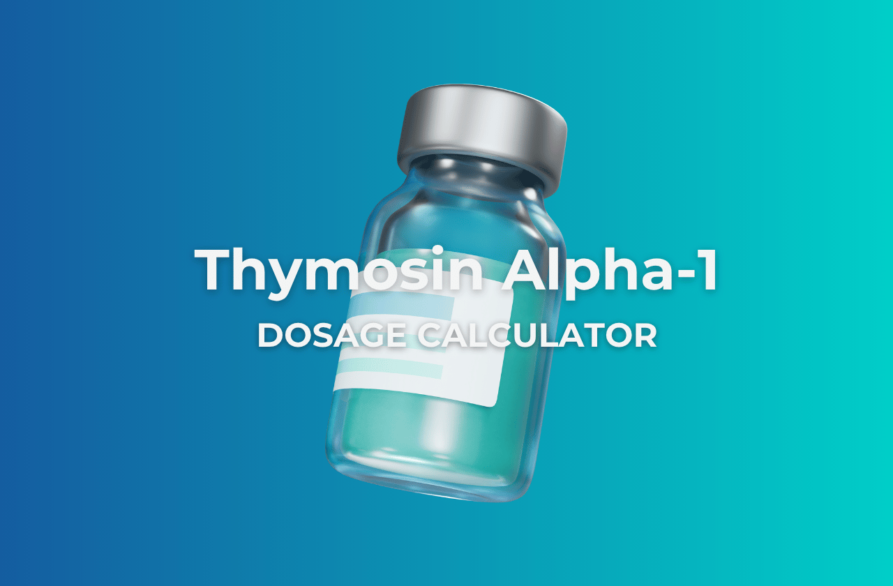 Featured image showing "Thymosin Alpha-1 Dosage Calculator" text with a 3D vial