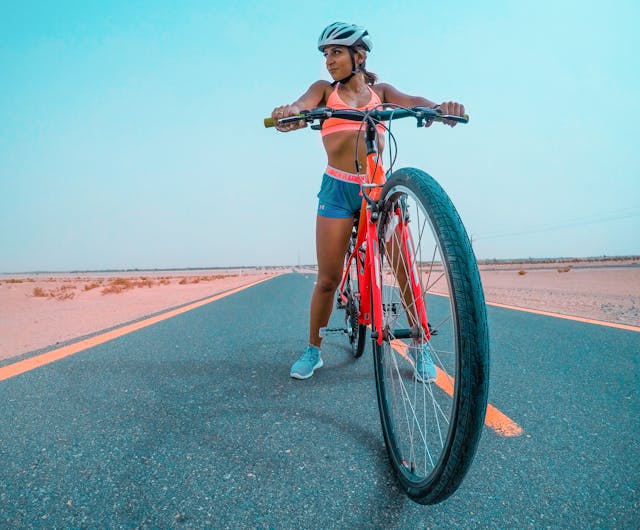 Endurance cyclist parked on the road