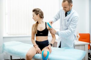 A woman in a physical therapy office.